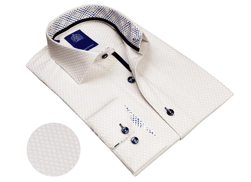 Diamond Tonal Print Long Sleeve Shirt - Off White