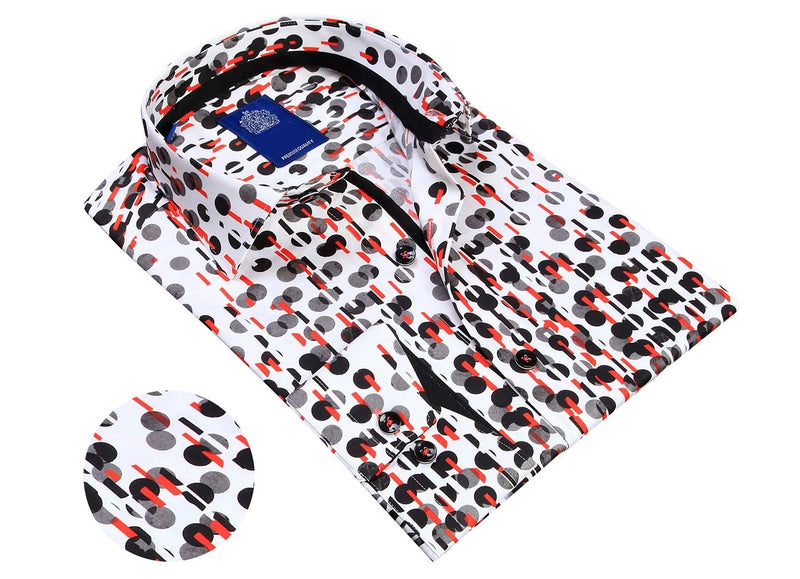 Multi Circle Print Long Sleeve Shirt - Red/Black/White