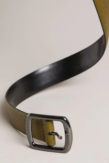 Contrast Detail Leather Belt - Dark Green