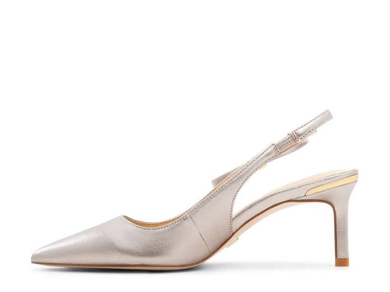 Metallic Leather Kitten Pumps - Bronze