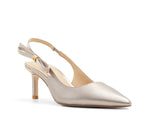 Metallic Leather Kitten Pumps - Bronze