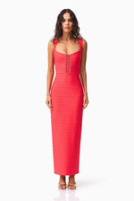 Fitted Stretch Knit Dress with Beaded Detailing - Coral