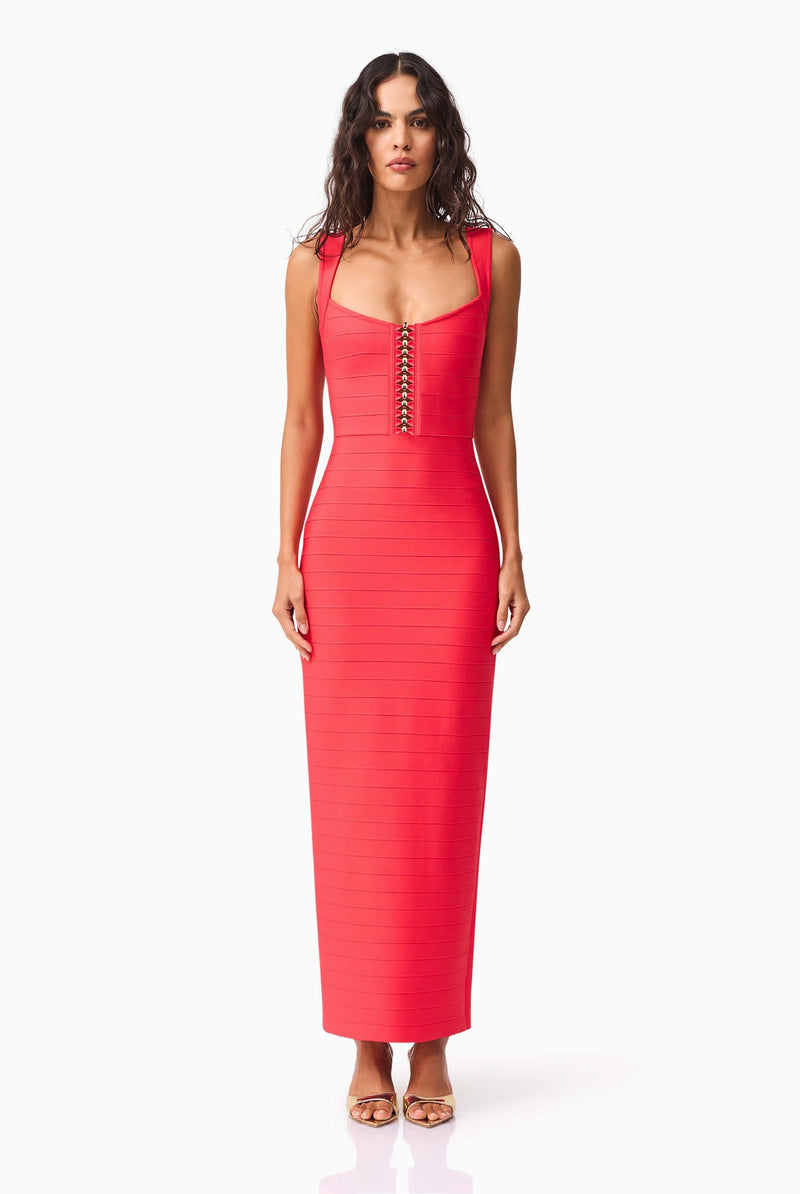 Fitted Stretch Knit Dress with Beaded Detailing - Coral