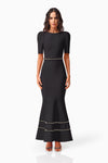 Stretch Knit Cap Sleeve Gown with Beaded Trim - Black