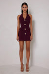 Tailored Halter Mini Dress - Deep Plum
