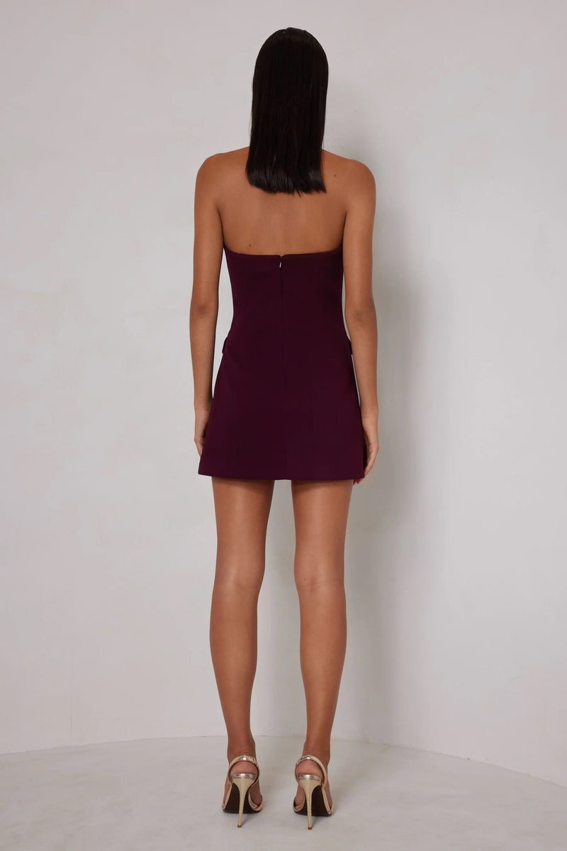 Tailored Halter Mini Dress - Deep Plum