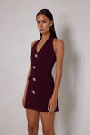 Tailored Halter Mini Dress - Deep Plum