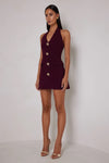 Tailored Halter Mini Dress - Deep Plum