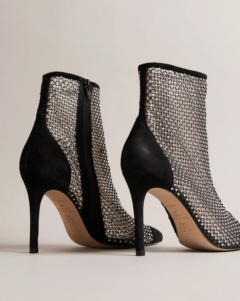 Crystal Mesh Ankle Boots - Black
