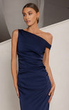 Asymmetrical Off Shoulder Gown - Midnight Blue