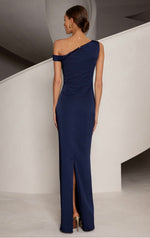 Asymmetrical Off Shoulder Gown - Midnight Blue