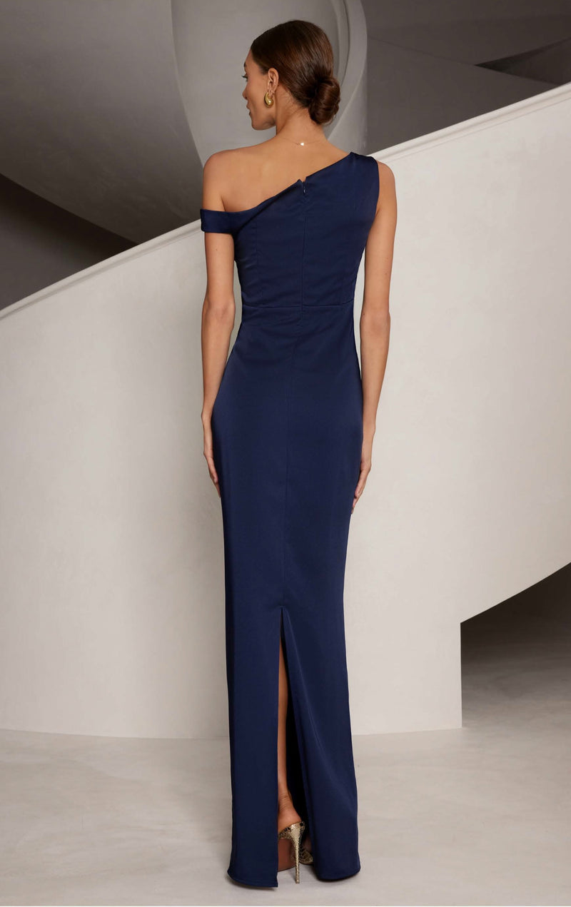 Asymmetrical Off Shoulder Gown - Midnight Blue