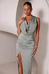 Cowl Ruched Gown - Sage Green