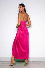 Chain Halter Satin Maxi Dress - Pink