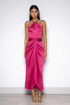 Chain Halter Satin Maxi Dress - Pink