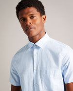 Short Sleeve Linen Shirt - Light Blue