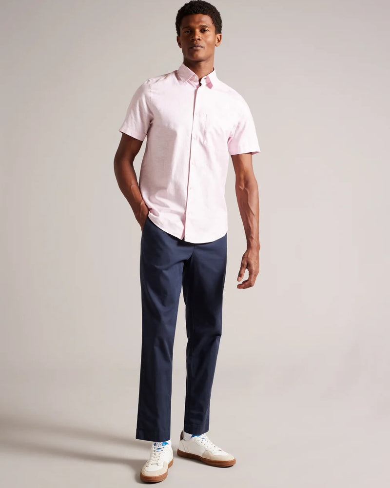 Short Sleeve Linen Shirt - Mid Pink