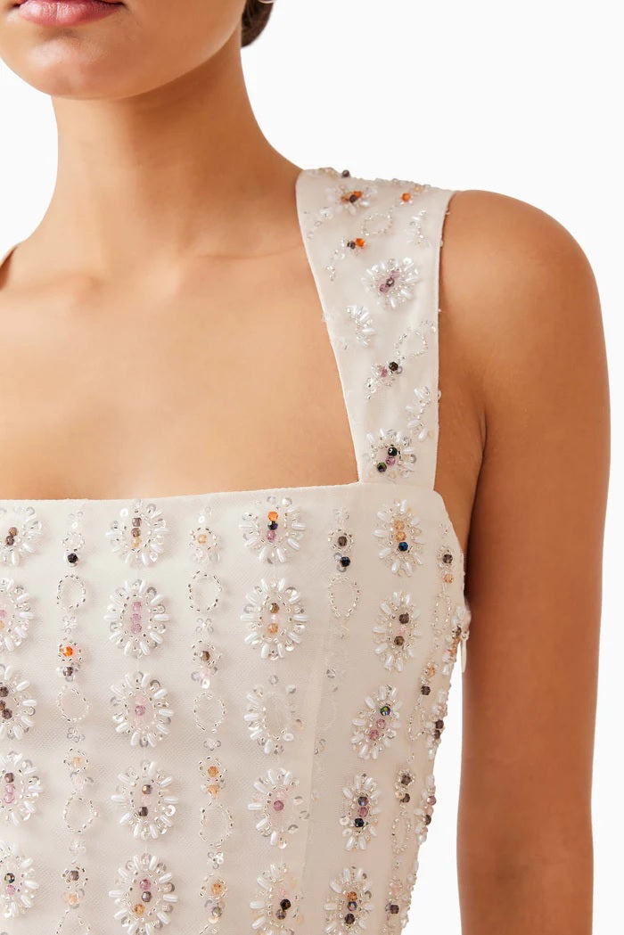 Embellished Square Neck Maxi - Antique