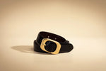 Leather Belt with Elongated Buckle - Black