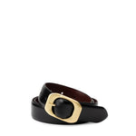 Leather Belt with Elongated Buckle - Black