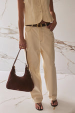 Leather Belt with Elongated Buckle - Cocoa