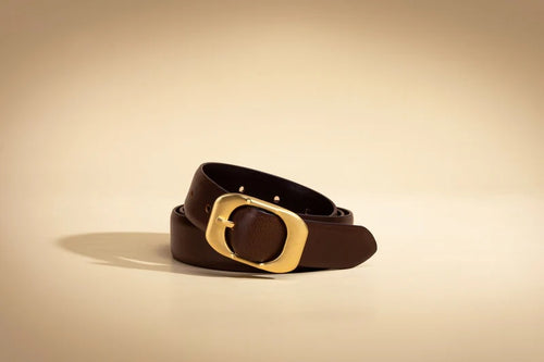 Leather Belt with Elongated Buckle - Cocoa