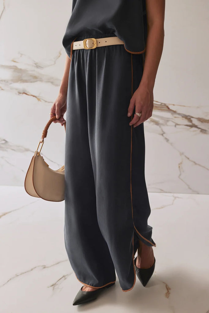 Leather Belt with Elongated Buckle - Ecru