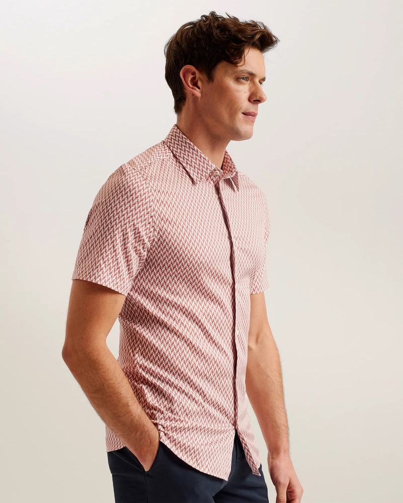 Short Sleeve Geo Printed Shirt - Mid Pink