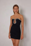 Fitted Strapless Mini with Embellished Neckline - Black