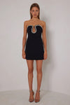 Fitted Strapless Mini with Embellished Neckline - Black