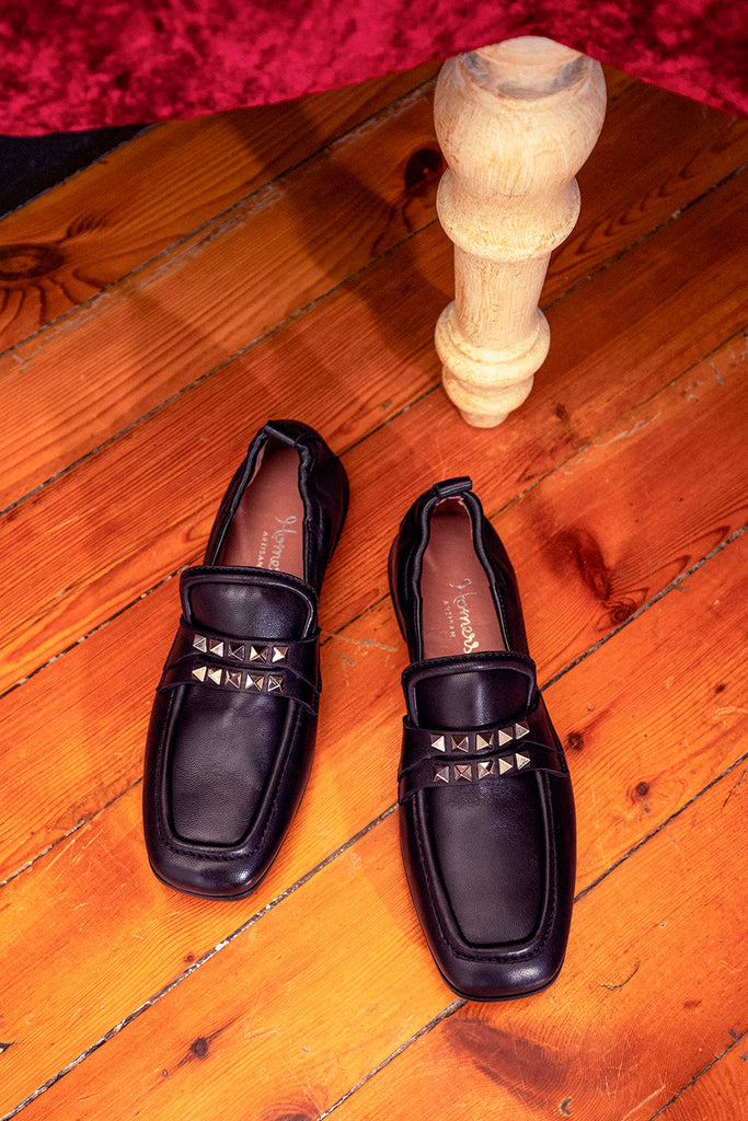 Studded Leather Loafers - Black