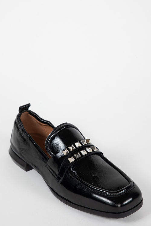 Studded Leather Loafers - Black