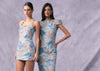 Embellished Floral Mini Dress - Blue