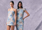Embellished Floral Cap Sleeve Midi Dress - Blue