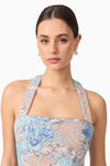 Embellished Floral Mini Dress - Blue
