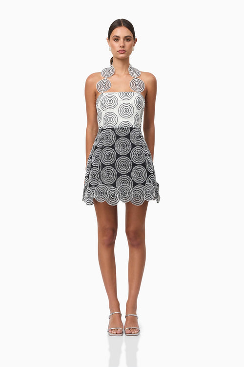 Mesh Halter Mini Dress - Black/White