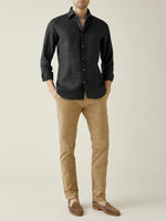 Solid Linen Long Sleeve Shirt - Black