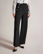 Embossed Button Wide Leg Trousers - Black