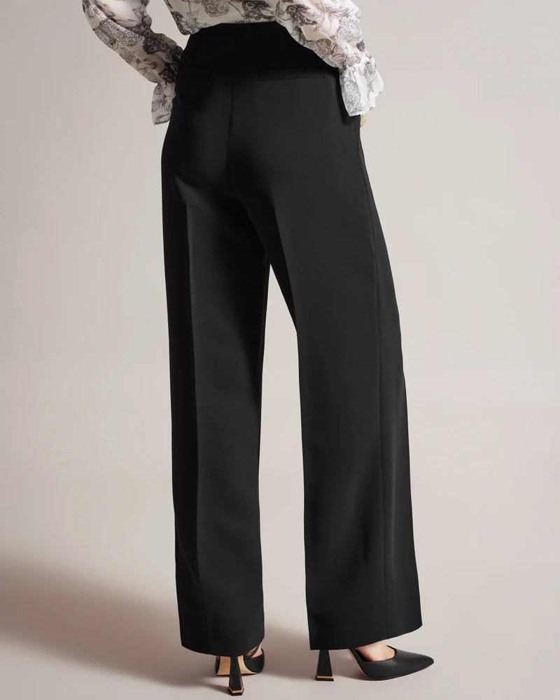Embossed Button Wide Leg Trousers - Black