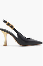 Leather Slingback Pointed Toe Pumps - Black