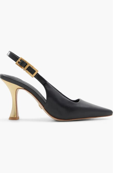 Leather Slingback Pointed Toe Pumps - Black