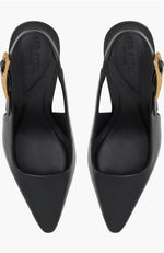 Leather Slingback Pointed Toe Pumps - Black