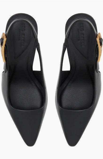 Leather Slingback Pointed Toe Pumps - Black
