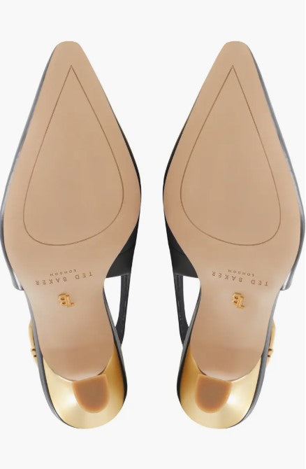 Leather Slingback Pointed Toe Pumps - Black