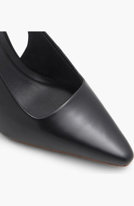 Leather Slingback Pointed Toe Pumps - Black