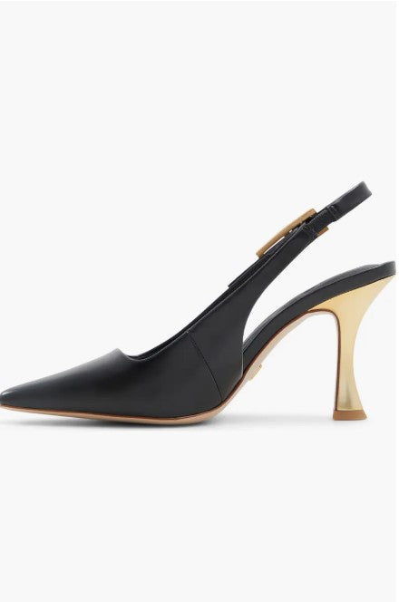 Leather Slingback Pointed Toe Pumps - Black