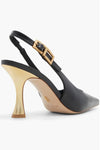 Leather Slingback Pointed Toe Pumps - Black