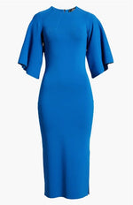 Fluted Sleeve Knit Midi Dress - MID BLUE