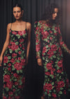 Floral Sequin Mesh Gown - Black Mix