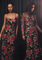 Floral Sequin Mesh Gown - Black Mix